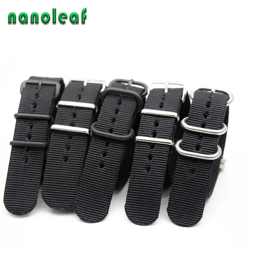 Nylon Nato Strap - Tali jam tangan nilon hitam, untuk